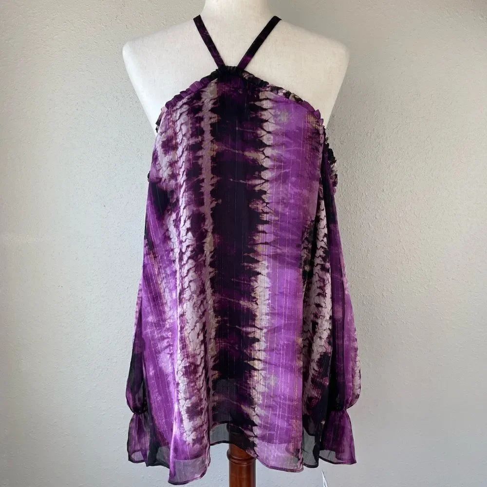 NWT INC International Concepts Purple Cold Shoulder Blouse Top Size XL